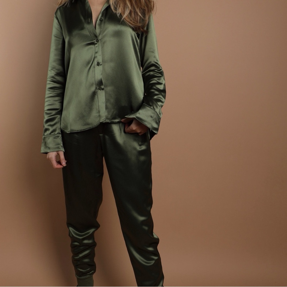 Olive Satin Joggers